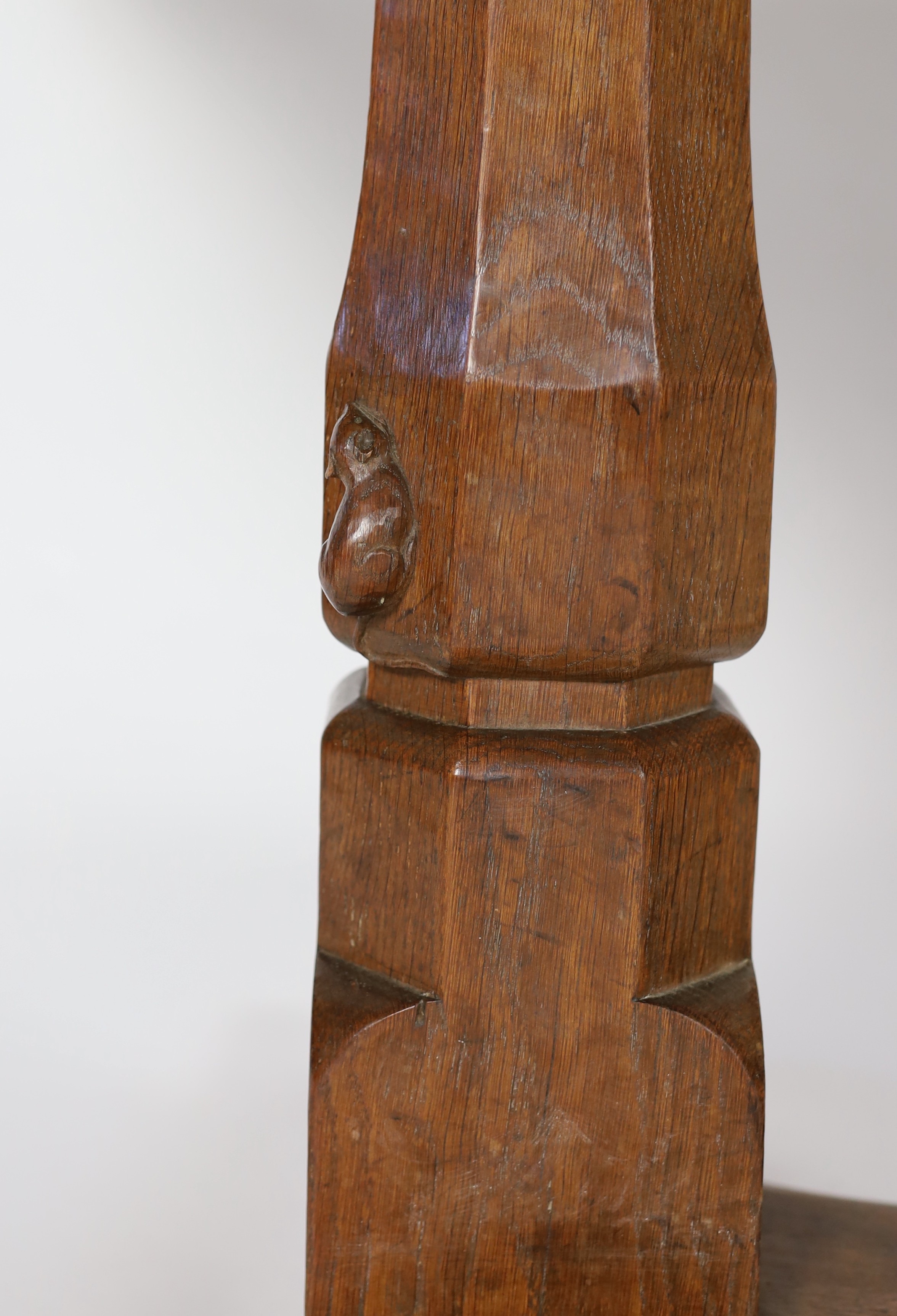 Robert Thompson of Kilburn. A Mouseman oak refectory table and four matching dining chairs, chairs width 44cm depth 47cm height 87cm